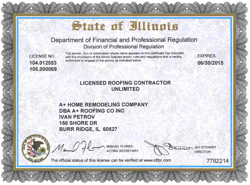 IL-License-2013-2015 | A+Roofing